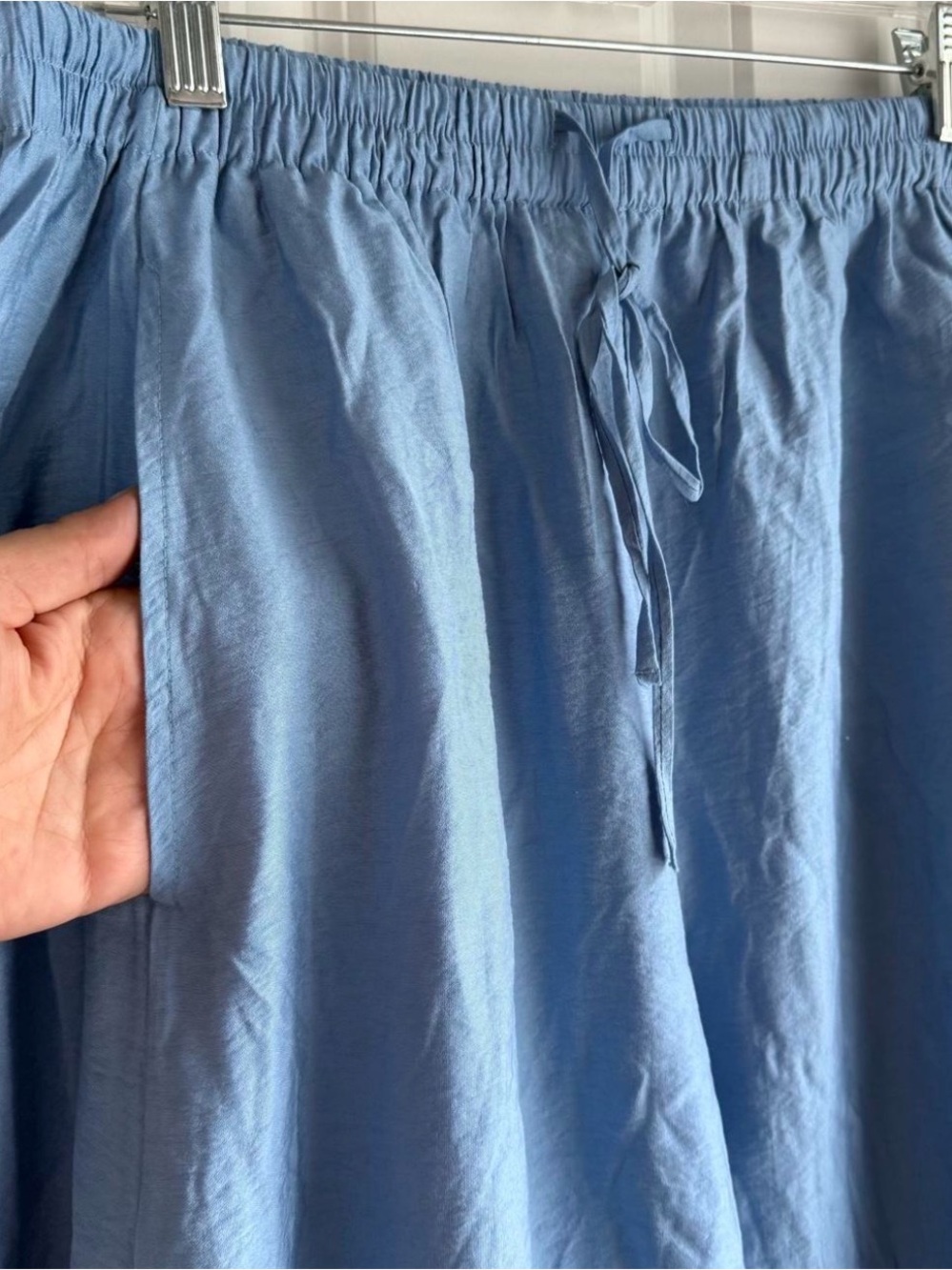 Anthropologie Sky Blue Wide-Leg Drawstring Pants with Lace Hem - Picture 5 of 7